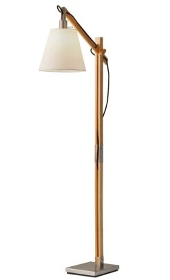 Walden Floor Lamp, Satin Steel/Natural
