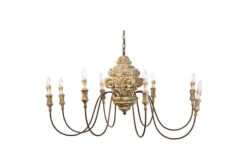 8-Light Wood Carved Chandelier, Gold