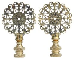 Lacy Brass Lamp Finials - A Pair