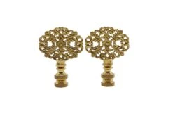 Oval Brass Filigree Lamp Finials, Pair