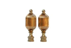 Ribbed Brass Lamp Finials, Pair