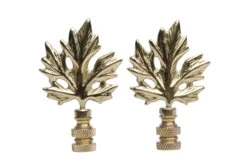 Brass Maple Leaf Lamp Finials, Pair
