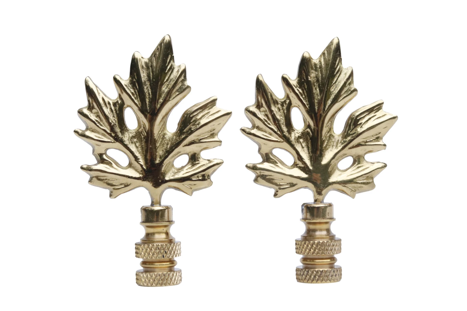 Brass Maple Leaf Lamp Finials, Pair