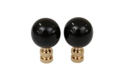 Black Porcelain Ball Lamp Finials, Pair