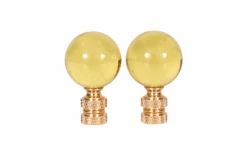 Yellow Glass Ball Lamp Finials - A Pair