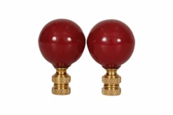 Red Porcelain Ball Lamp Finials - A Pair