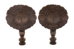 Palm Tree Medallion Lamp Finials, A Pair